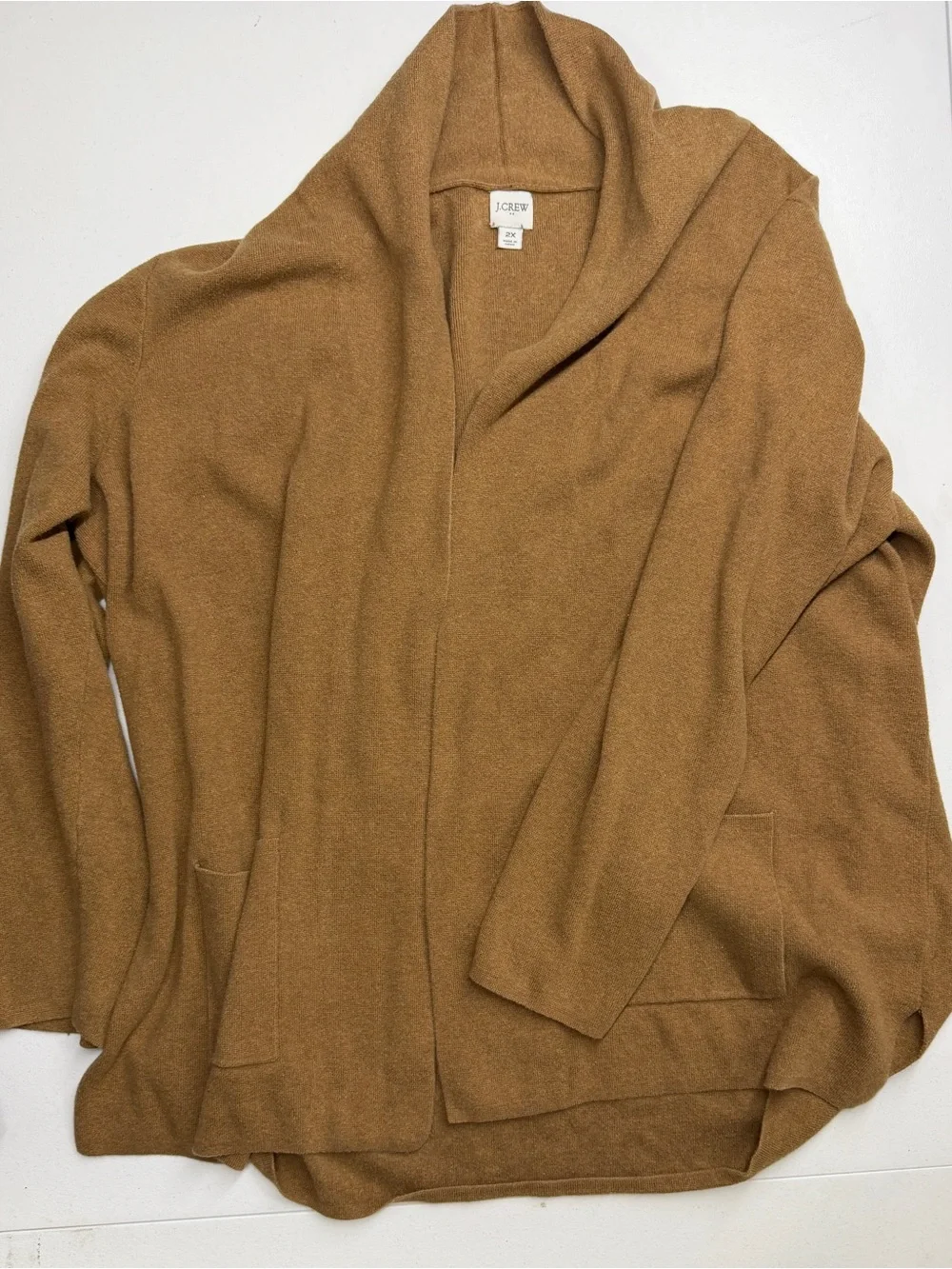 J.Crew Camel Brown Shawl Collar Open Front Cardigan Sweater Blazer 2X